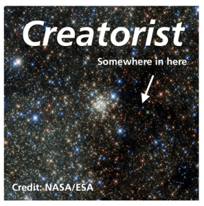 image of the milky way with the word Creatorist and somehwhere in here on it