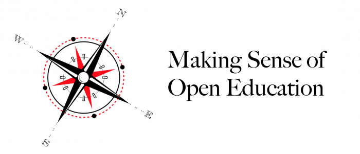 image with the words making sense of open education and an image of a compass